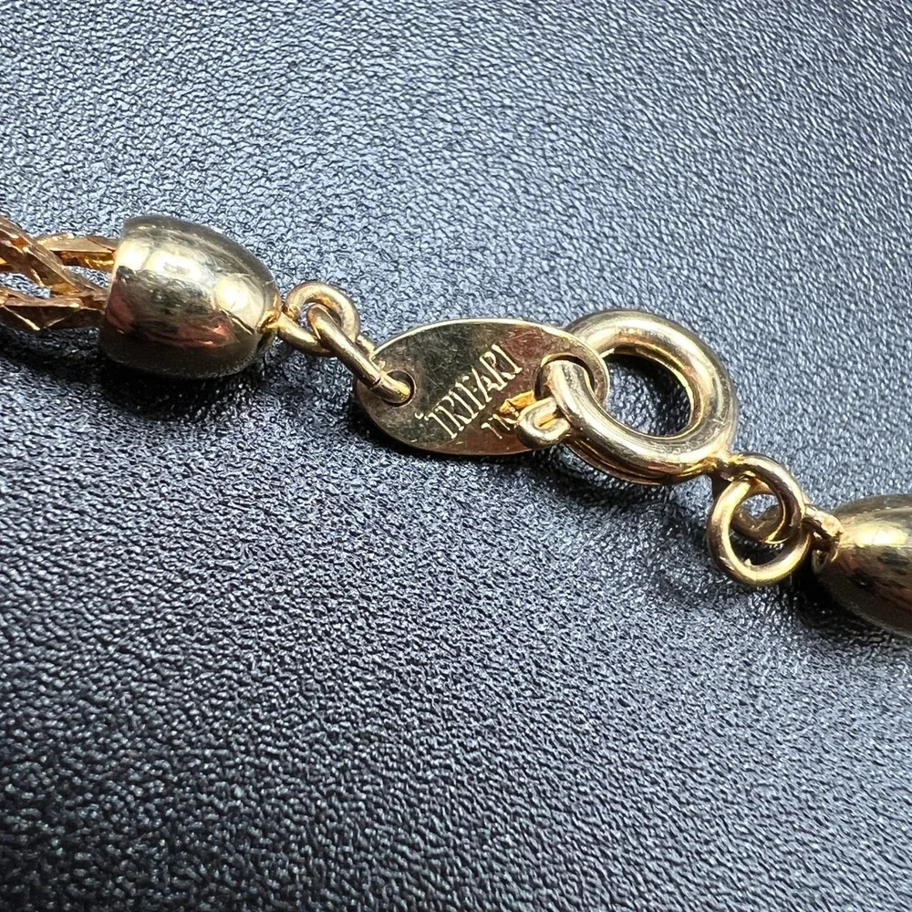 Trifari Braided Twist Necklace Black White Faux Pearl Onyx Gold Tone Vintage 80s
